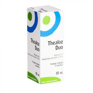 Thealoz Duo eye drops box with blue, green, and white design.